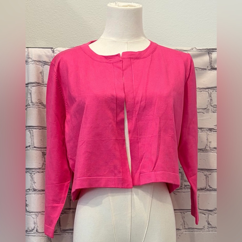 OmicGot:XL Women Bright Pink Open Front Cropped Cardigan